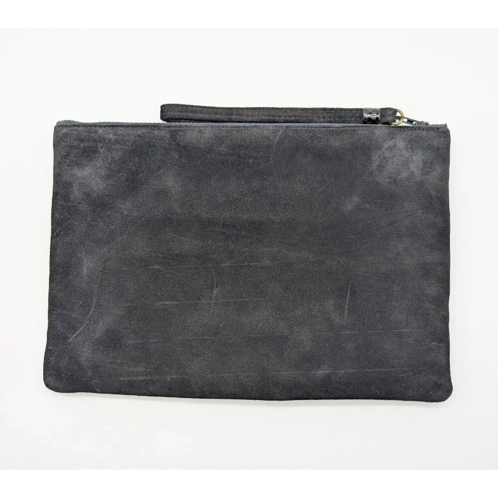 Vintage Ruth Saltz Black Suede Leather Clutch Purse Handbag Wristlet